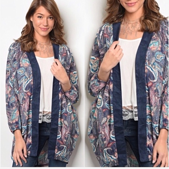 Work Play Boho Paisley Cardigan Kimono SML - Picture 7 of 8
